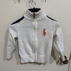 Polo Ralph Lauren Sweater Boys 3/3t Beige Cream Big Pony Zip Front